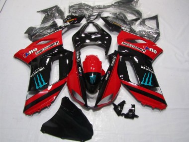 Rot Schwarz Monster 07-08 Kawasaki ZX6R Motorrad Verkleidung